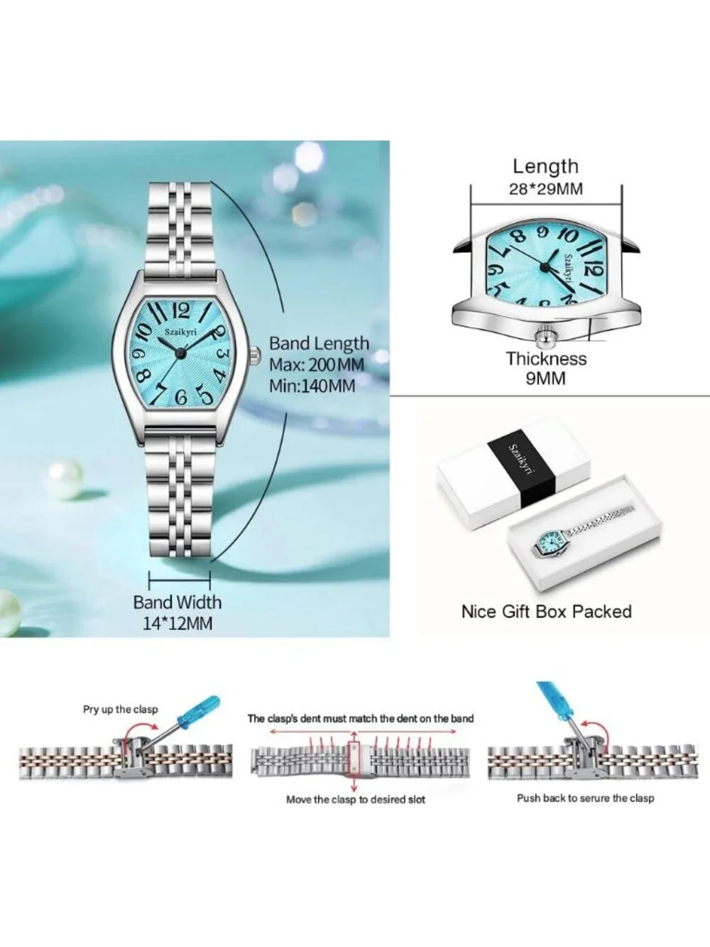 Women's Blue-Silver Barrel-Shaped Easy Read Arabic Numerals Dress Wrist Watch